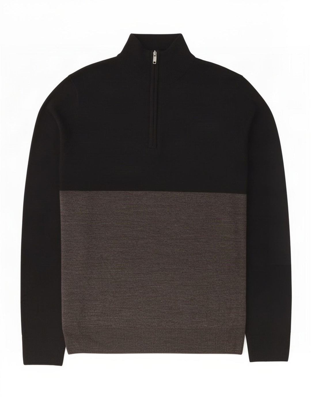 French Connection Herren-Pullover mit Reißverschluss am Hals, Mittelschwarz, Farbblock