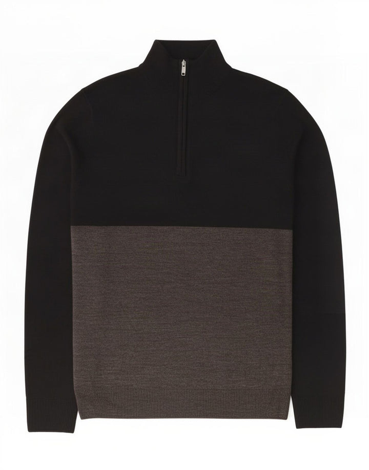 French Connection Herren-Pullover mit Reißverschluss am Hals, Mittelschwarz, Farbblock