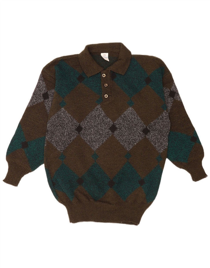 Vintage Herren Rollkragenpullover Pullover Mittelbraun Argyle/Diamond Classic