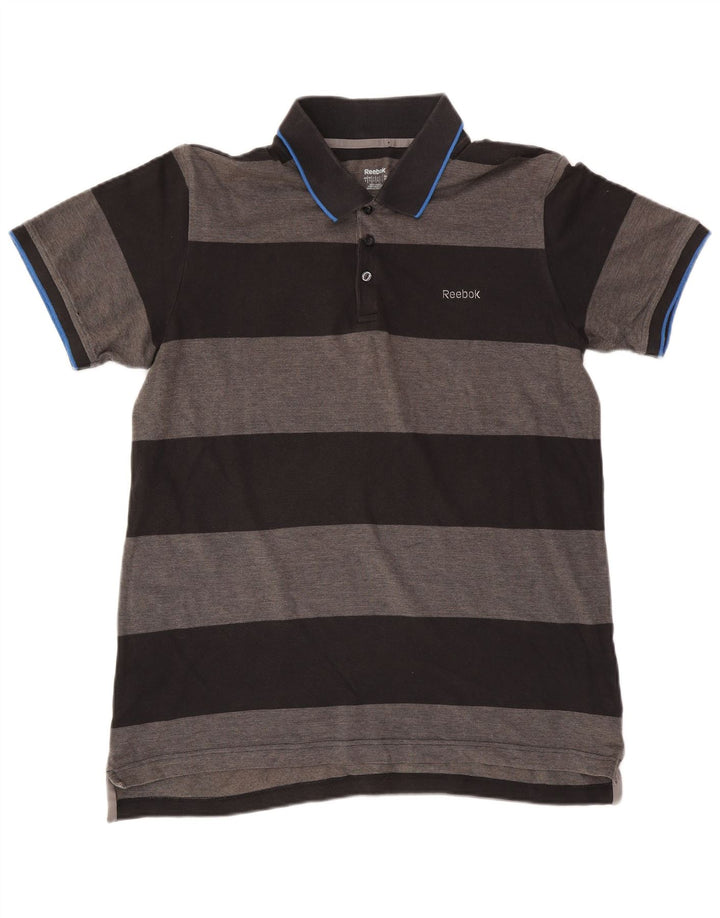 Reebok Herren Rugby-Poloshirt, große grau gestreifte Baumwolle