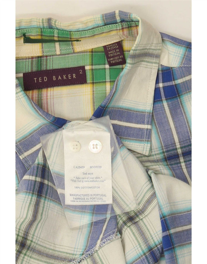 Ted Baker Herren-Flanellhemd, Größe 2, klein, blau karierte Baumwolle