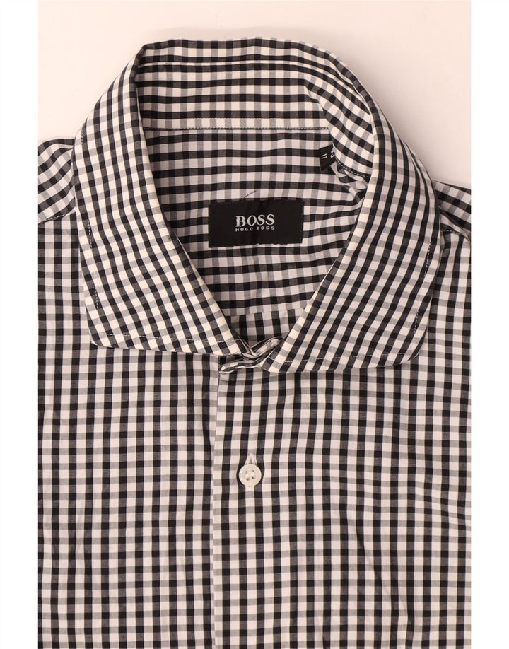 Hugo Boss Herrenhemd Größe 43 17 XL Schwarze Gingham-Baumwolle