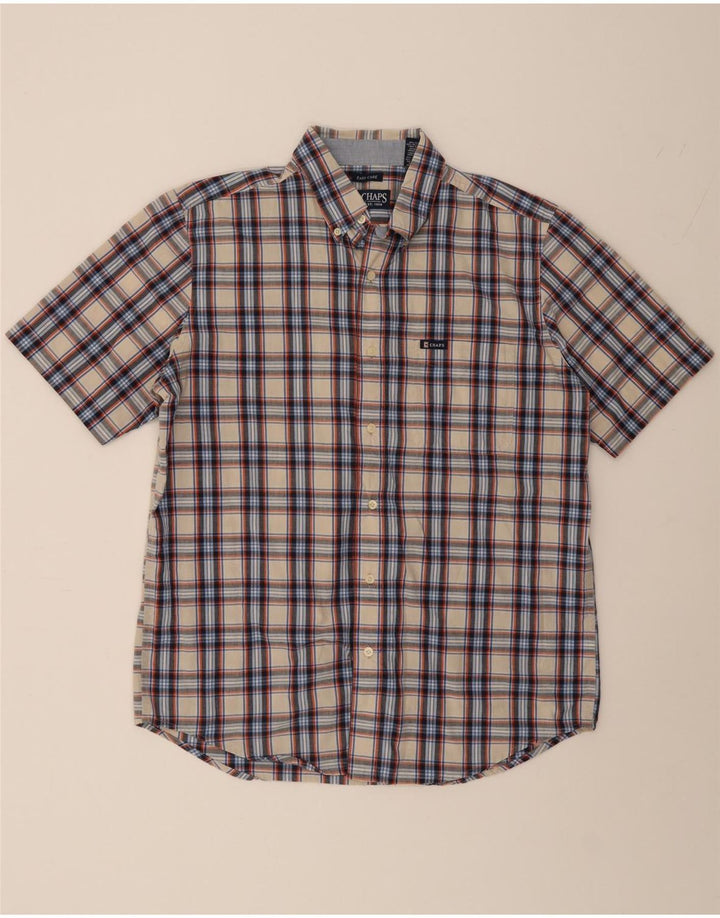 CHAPS Mens Easy Care Short Sleeve Shirt Medium Beige Check Cotton Vintage Chaps and Second-Hand Chaps from Messina Hembry 