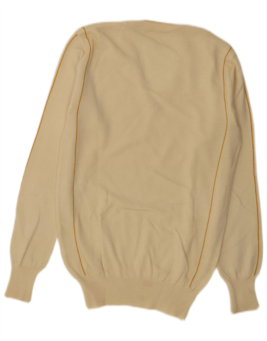 Vintage Herren V-Ausschnitt Pullover Pullover Medium Off White Gestreifte Wolle