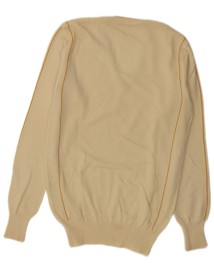 Vintage Herren V-Ausschnitt Pullover Pullover Medium Off White Gestreifte Wolle