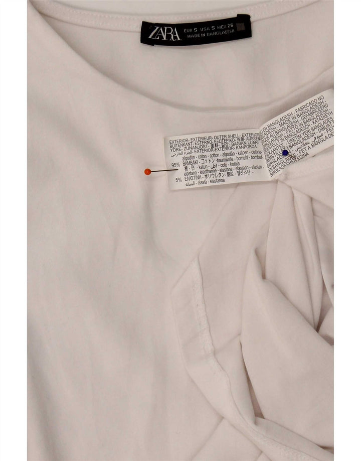 Zara Damen Top Langarm UK 8 Small Weiße Baumwolle