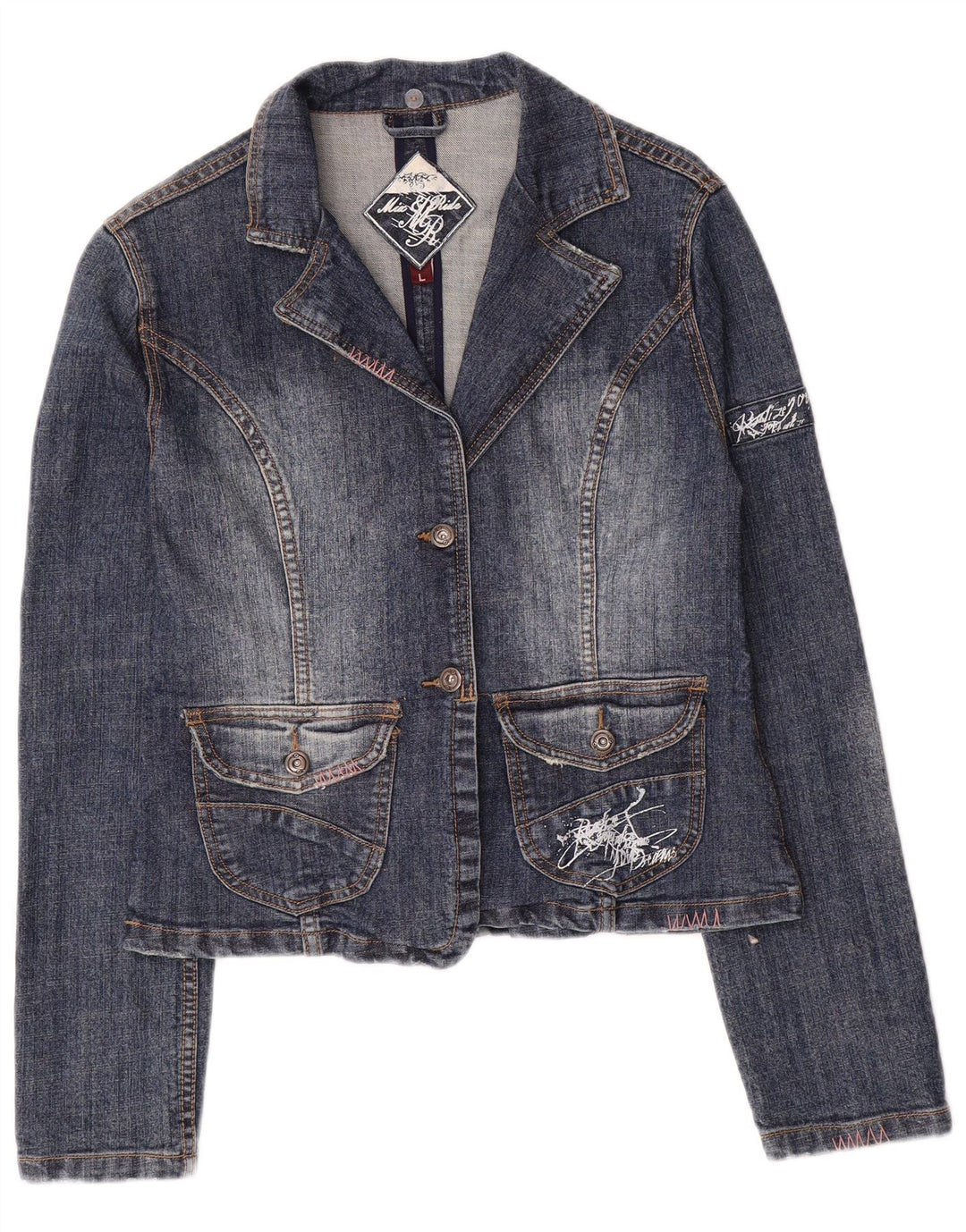 Vintage Damen Jeansjacke UK 14 Große blaue Baumwolle