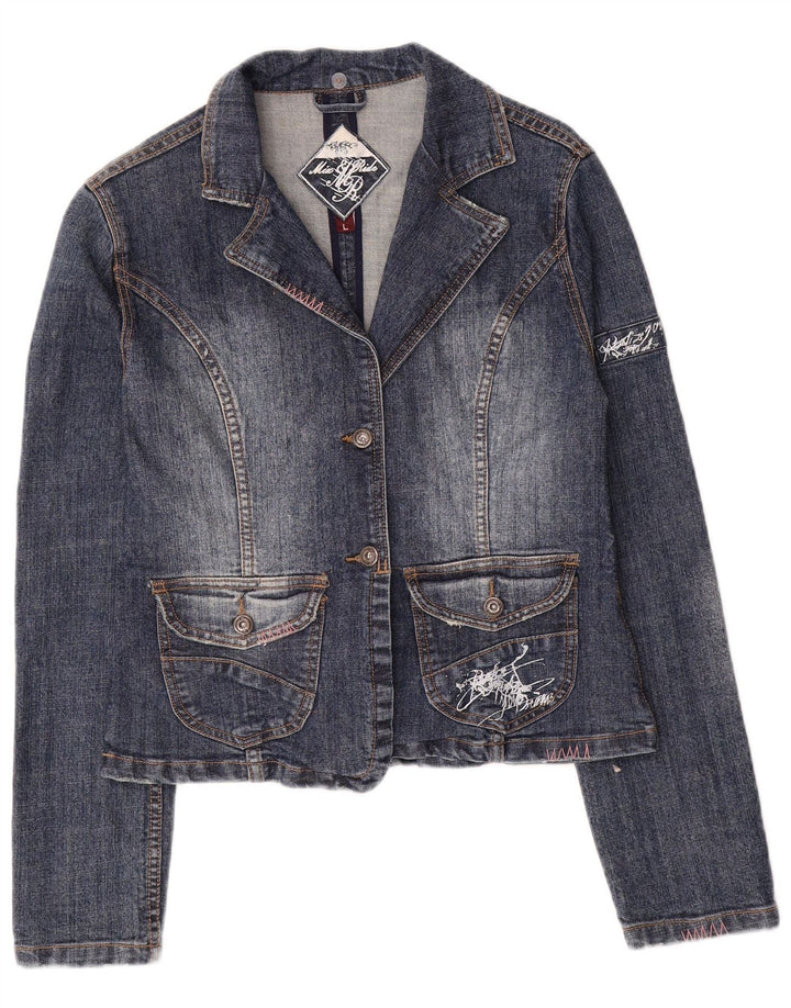 Vintage Damen Jeansjacke UK 14 Große blaue Baumwolle