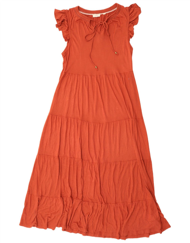 Fat Face Rüschen-Maxikleid für Damen, Größe 44, Orange, Viskose