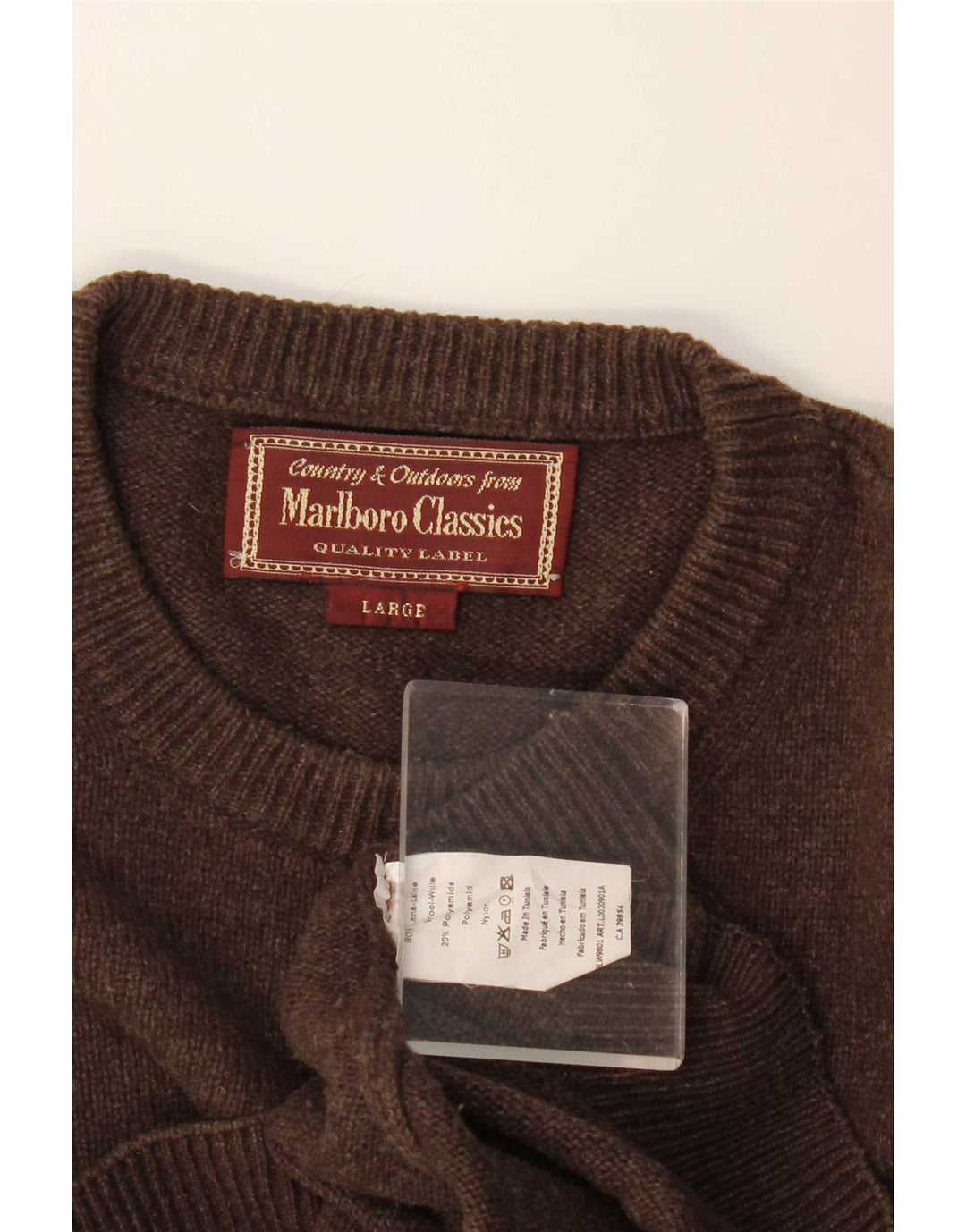 Marlboro Classics Herren-Pullover mit Rundhalsausschnitt, große braune Wolle