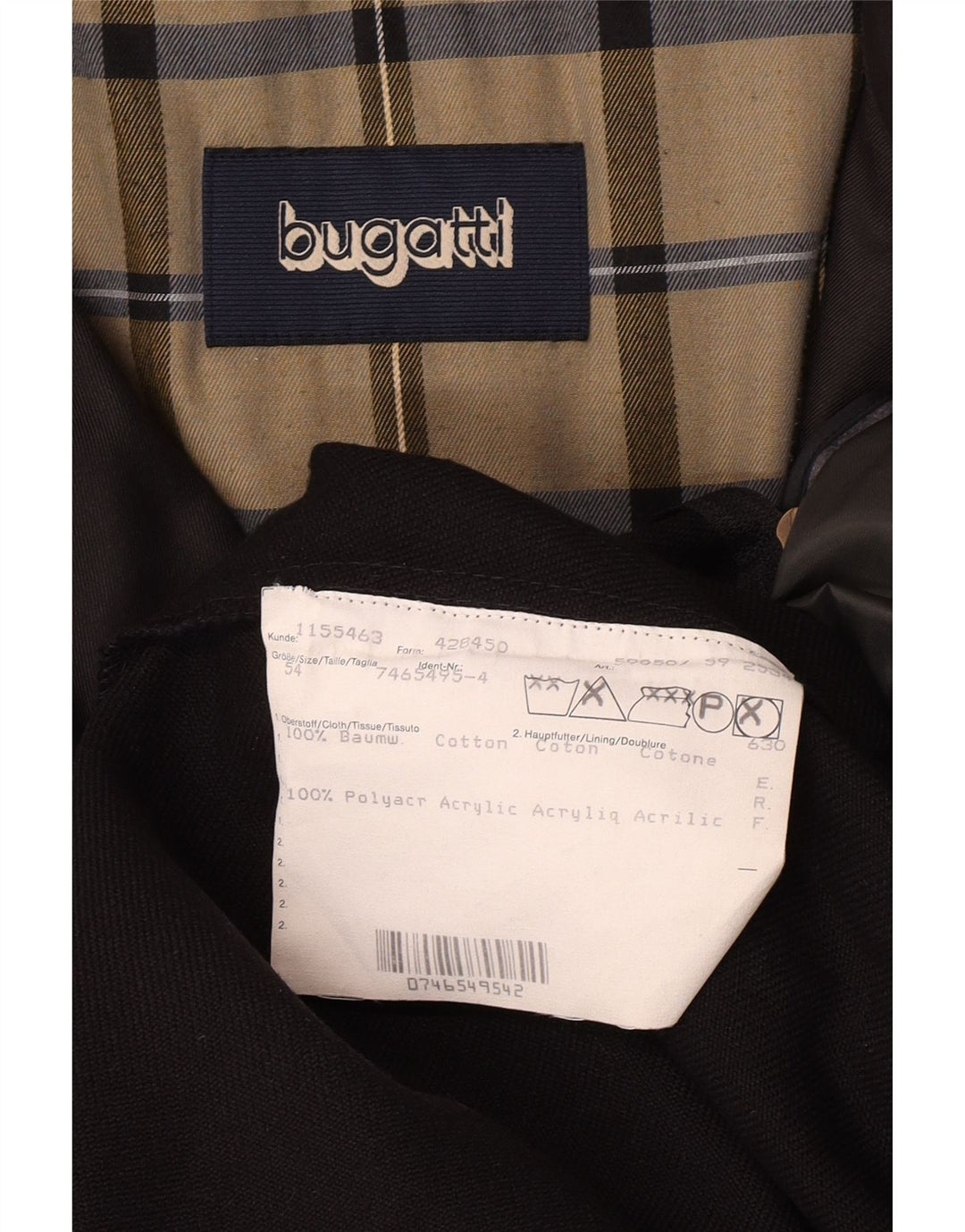 Bugatti Herrenmantel IT 54 2XL Schwarze Baumwolle