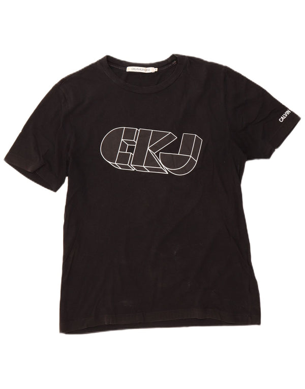 CALVIN KLEIN JEANS Herren Grafik T-Shirt Top Small Schwarz Baumwolle