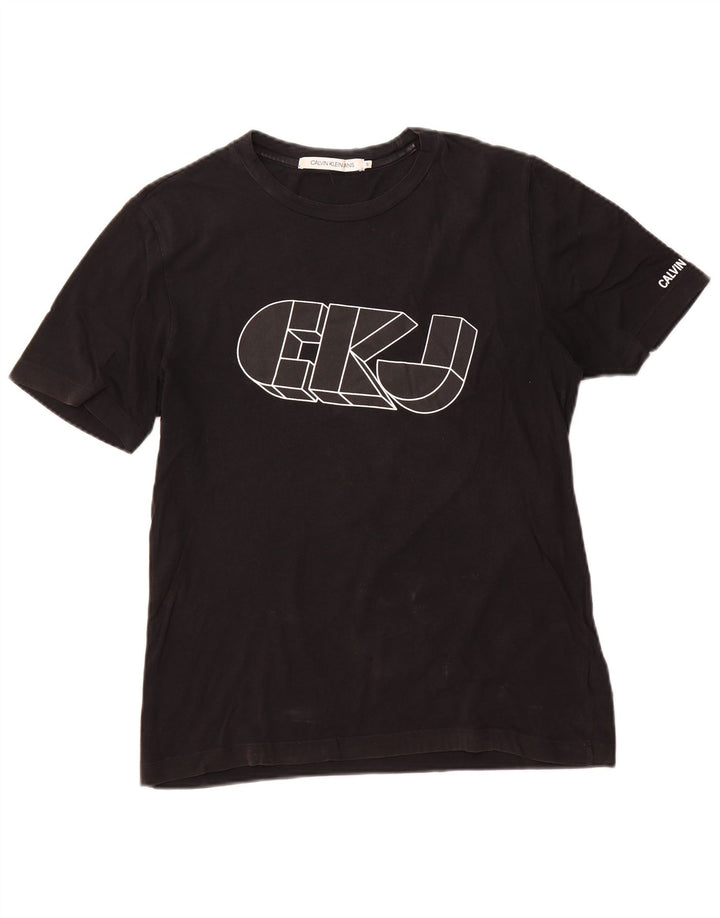 CALVIN KLEIN JEANS Herren Grafik T-Shirt Top Small Schwarz Baumwolle