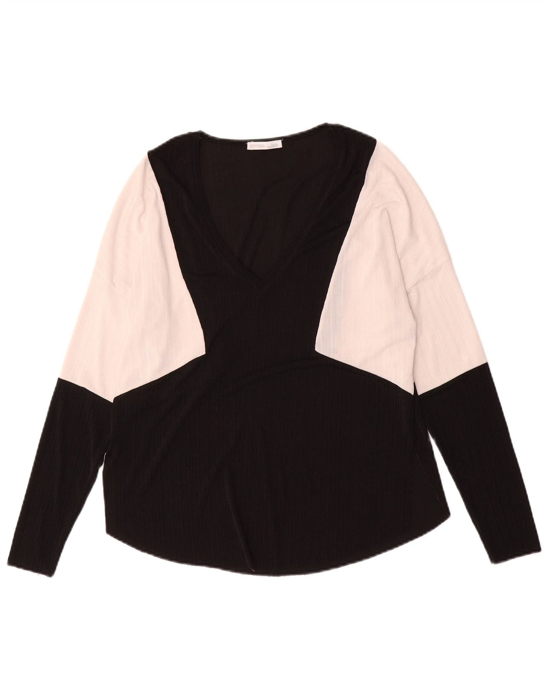 Zara Damen Top Langarm UK 10 Small Schwarz Colourblock