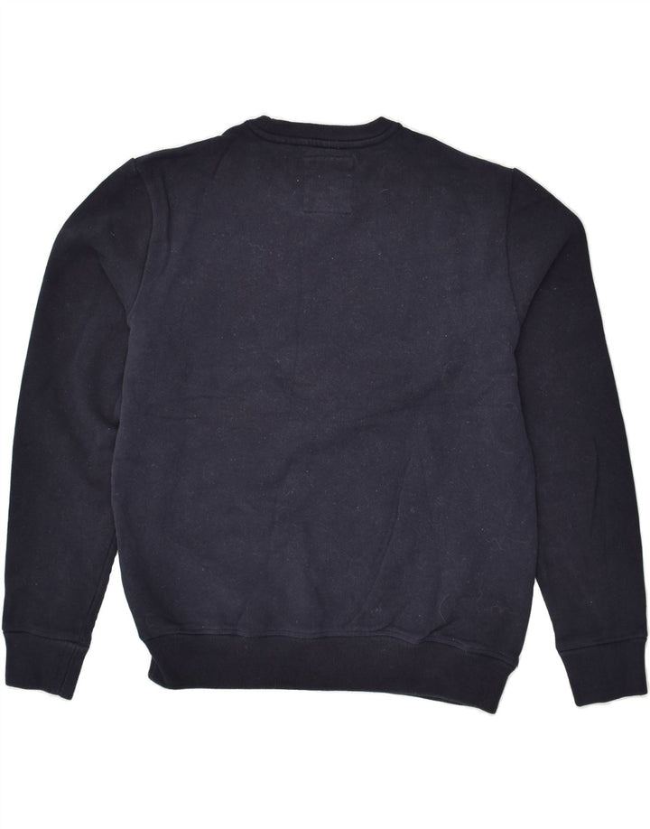 CREW CLOTHING Mens Graphic Sweatshirt Jumper Small Navy Blue Cotton | Vintage Crew Clothing | Thrift | Second-Hand Crew Clothing | Used Clothing | Messina Hembry 