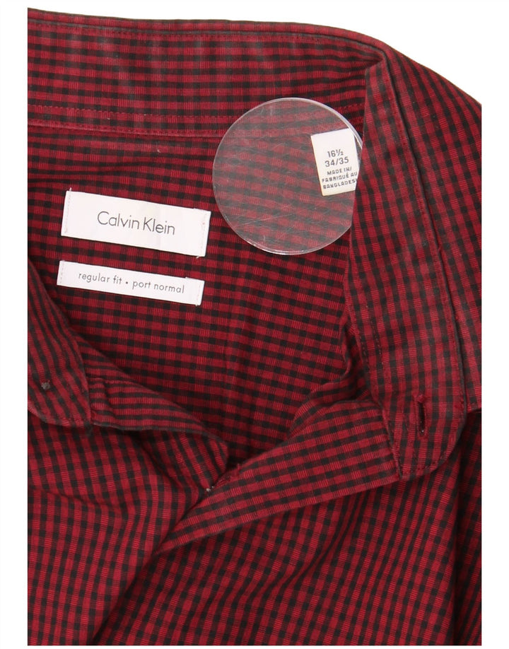 CALVIN KLEIN Herren-Hemd mit normaler Passform, Größe 16 1/2, große rote Gingham-Baumwolle