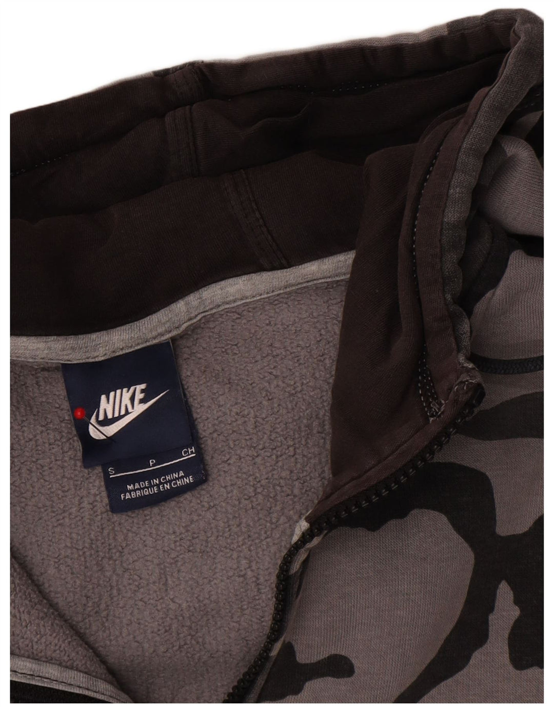 Nike Herren-Kapuzenpullover mit Reißverschluss, klein, graue Camouflage-Baumwolle