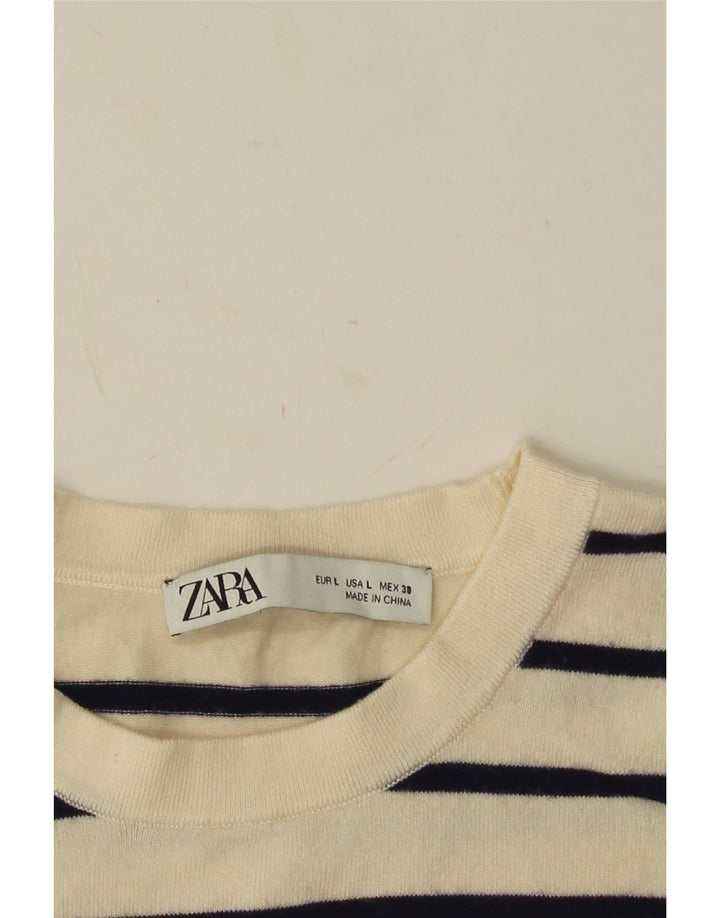 Zara Damen Weste Tank Top UK 16 Large Beige gestreift