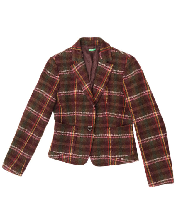 Benetton Damen-Blazer mit 1 Knopf, Größe IT 44, mittelgroß, mehrfarbig kariert