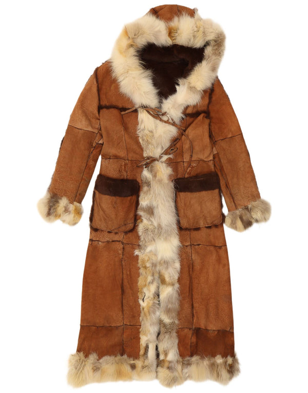 Twin-Set Damen Kapuzen-Wendepelzmantel UK 10 Small Braun