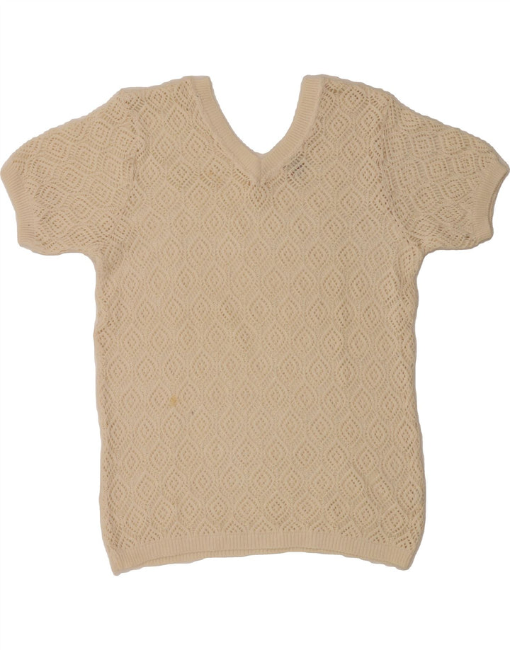 REDOK Womens See Through V-Neck Jumper Sweater UK 16 Large Off White Vintage Redok and Second-Hand Redok from Messina Hembry 