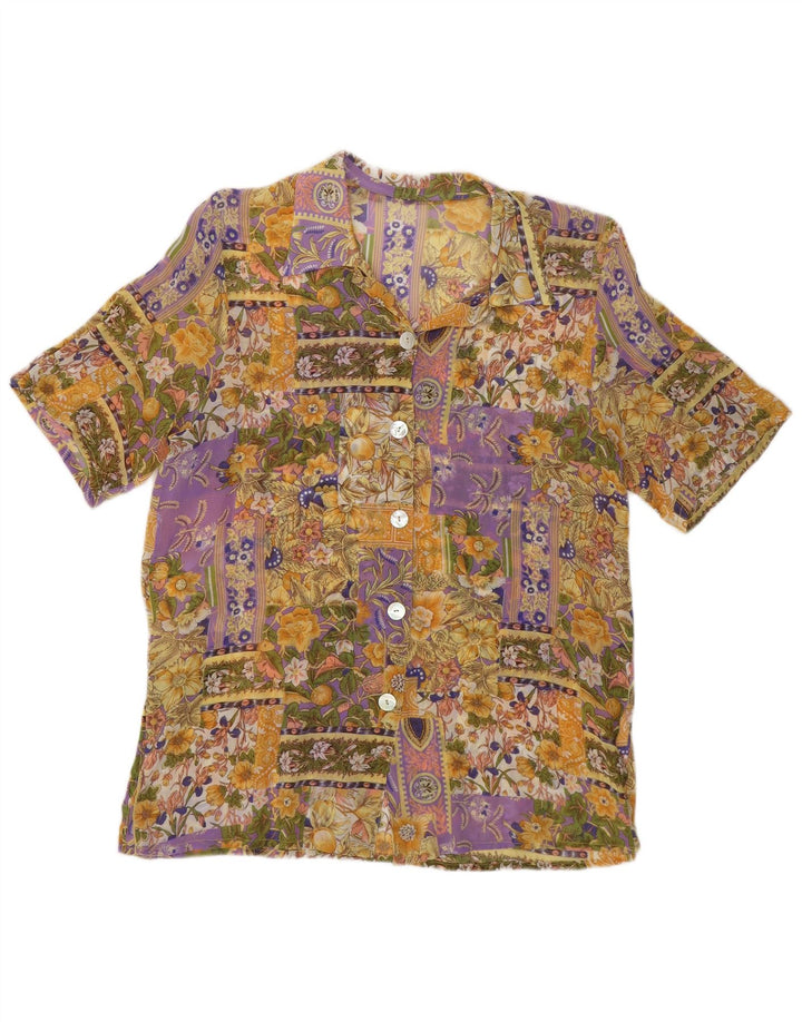 Vintage Damen Kurzarm-Hemdbluse UK 12 Medium Mehrfarbig geblümt