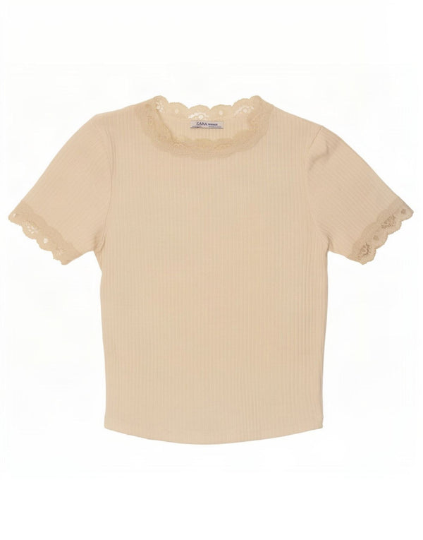 Zara Damen Crop Bluse Top UK 12 Mittelweiß