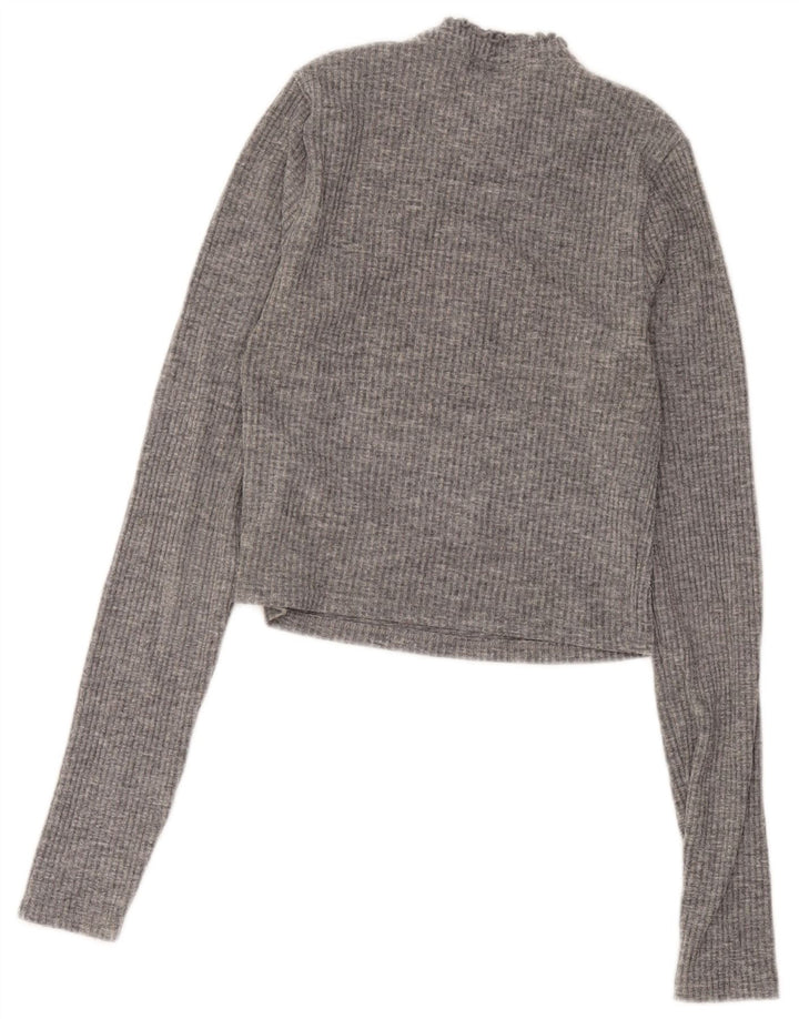 Topshop Damen-Crop-Top mit Reißverschluss am Hals, Gr. 10, Größe S, grau gesprenkeltes Polyester