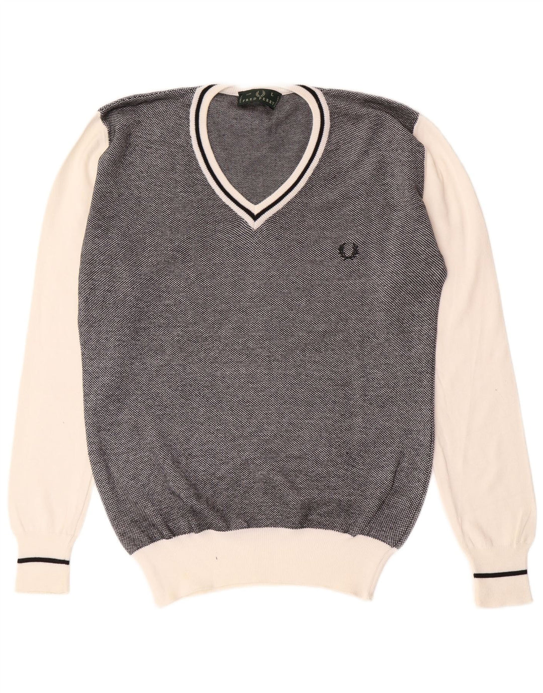 Fred Perry Herren-Pullover mit V-Ausschnitt, groß, Schwarz, Farbblock