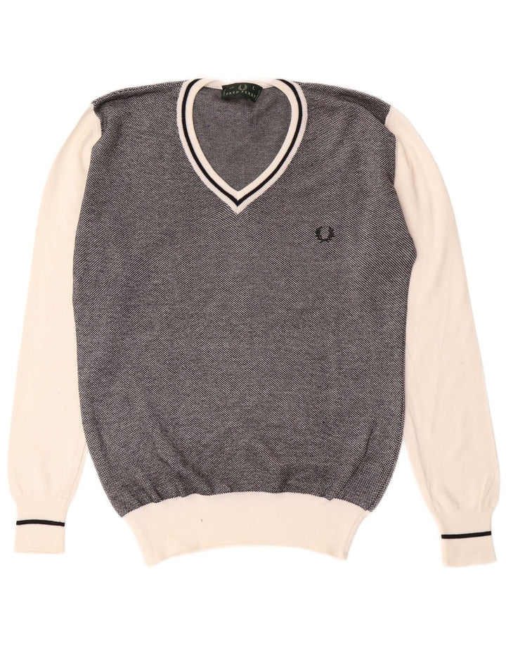 Fred Perry Herren-Pullover mit V-Ausschnitt, groß, Schwarz, Farbblock