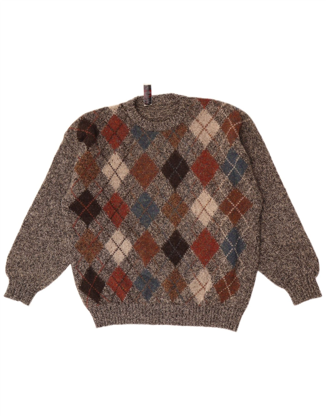 Donny & Max Herren-Pullover mit Rundhalsausschnitt, groß, graue Argyle-/Diamantwolle