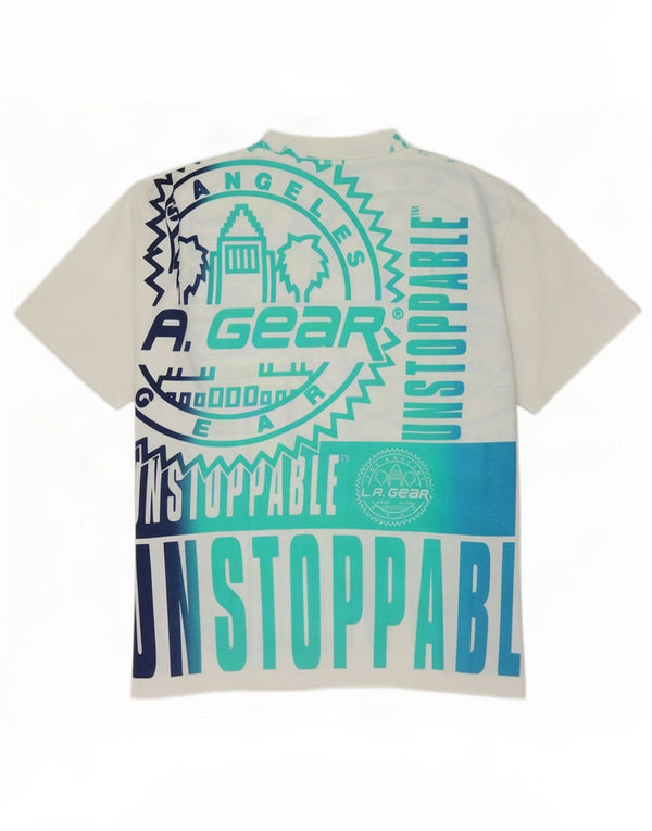 La Gear Mens Graphic T-Shirt Top Medium White Colourblock Cotton