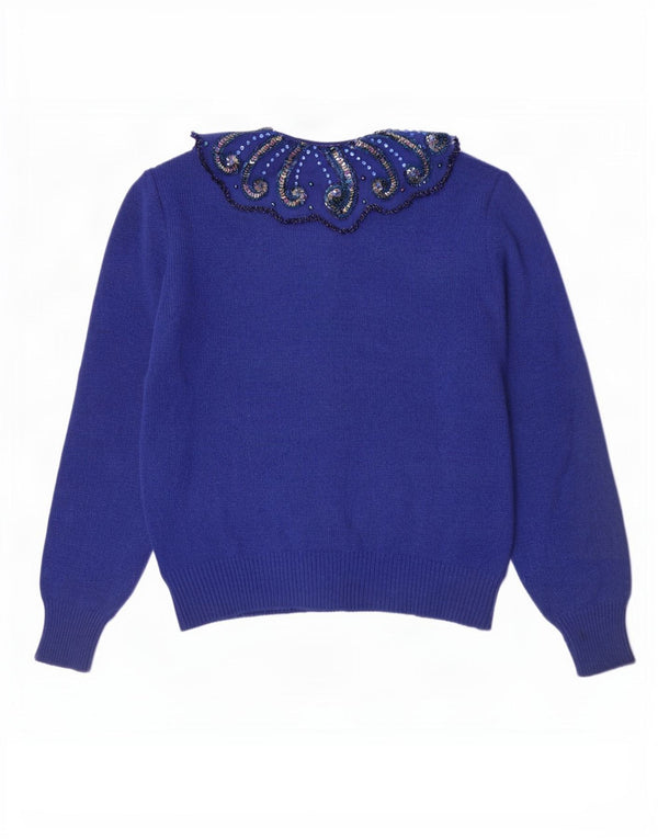 Vintage Damen Cardigan Pullover IT 44 Mittelblaue Wolle