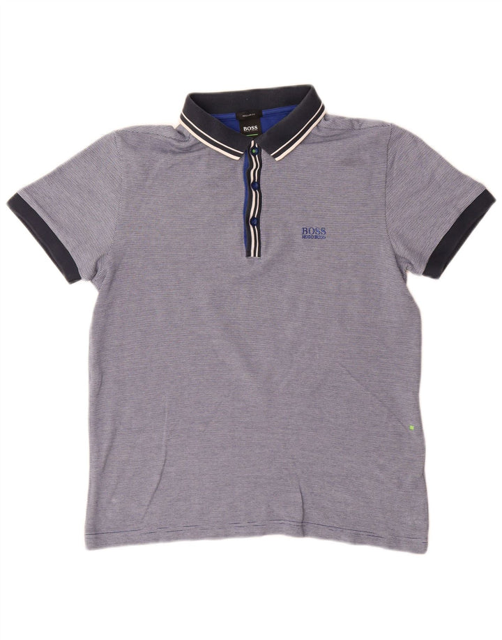 Hugo Boss Herren-Poloshirt mit normaler Passform, mittelblaue Nadelstreifen-Baumwolle