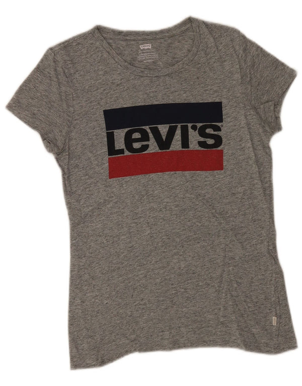 Levi's Damen Grafik-T-Shirt-Oberteil UK 6 XS Grau gefleckte Baumwolle