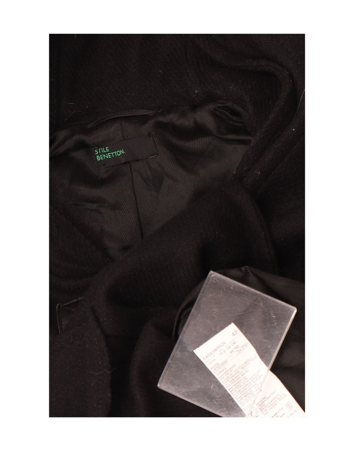 Benetton Damen Dufflecoat mit Kapuze IT 42 Mittelschwarze Wolle