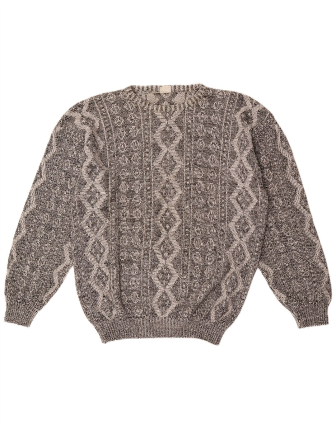 Vogue Herren-Pullover mit Rundhalsausschnitt, mittelgraue geometrische Baumwolle