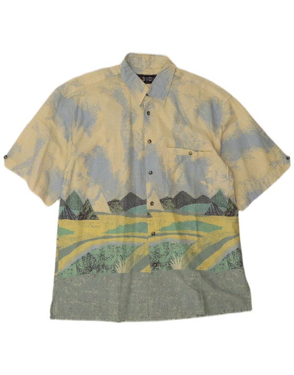 Fieldwork Herren-Grafik-Kurzarmhemd aus mittelgelber Colourblock-Baumwolle