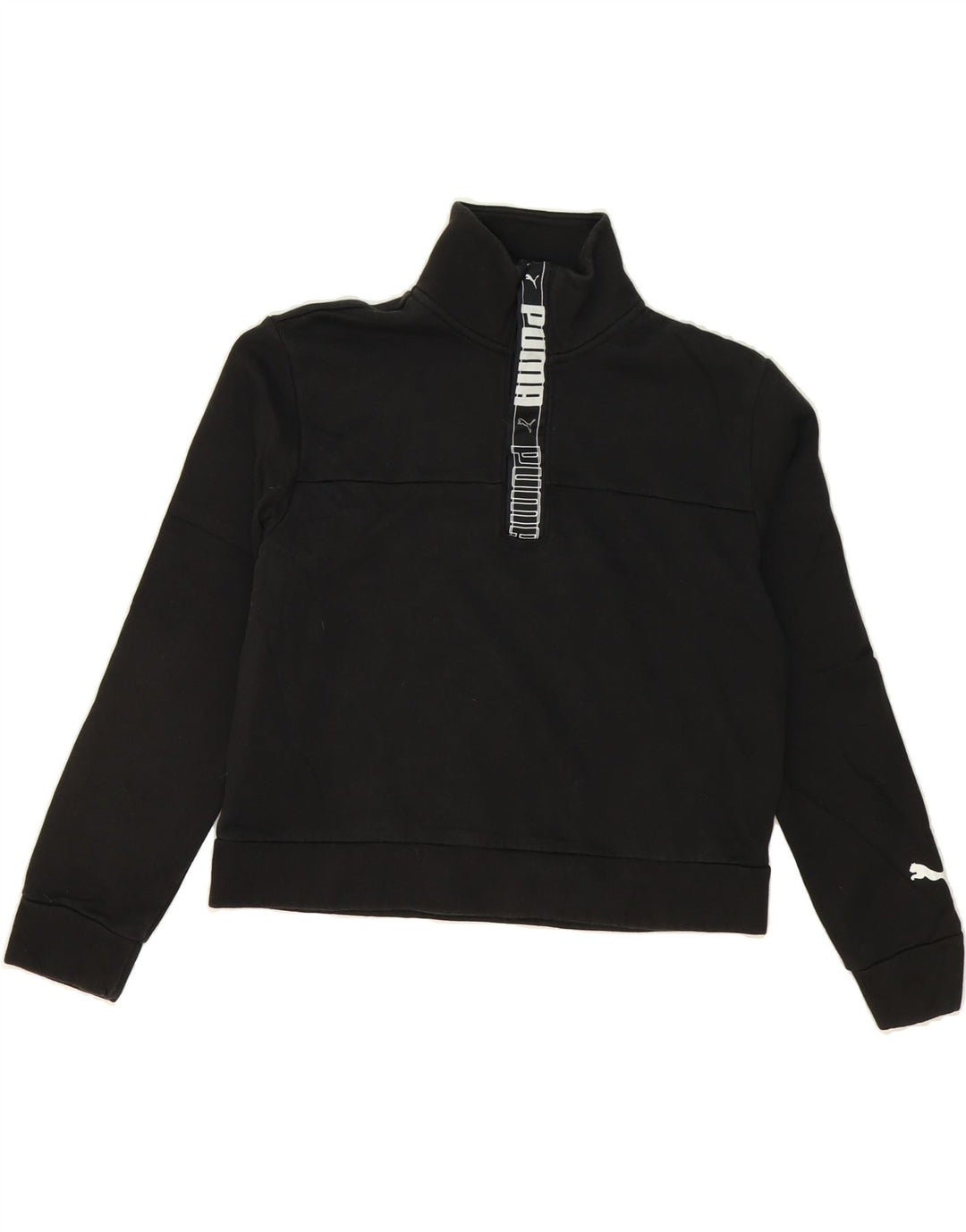 PUMA Womens Graphic Zip Neck Sweatshirt Jumper UK 14 Medium Black Cotton Vintage Puma and Second-Hand Puma from Messina Hembry 