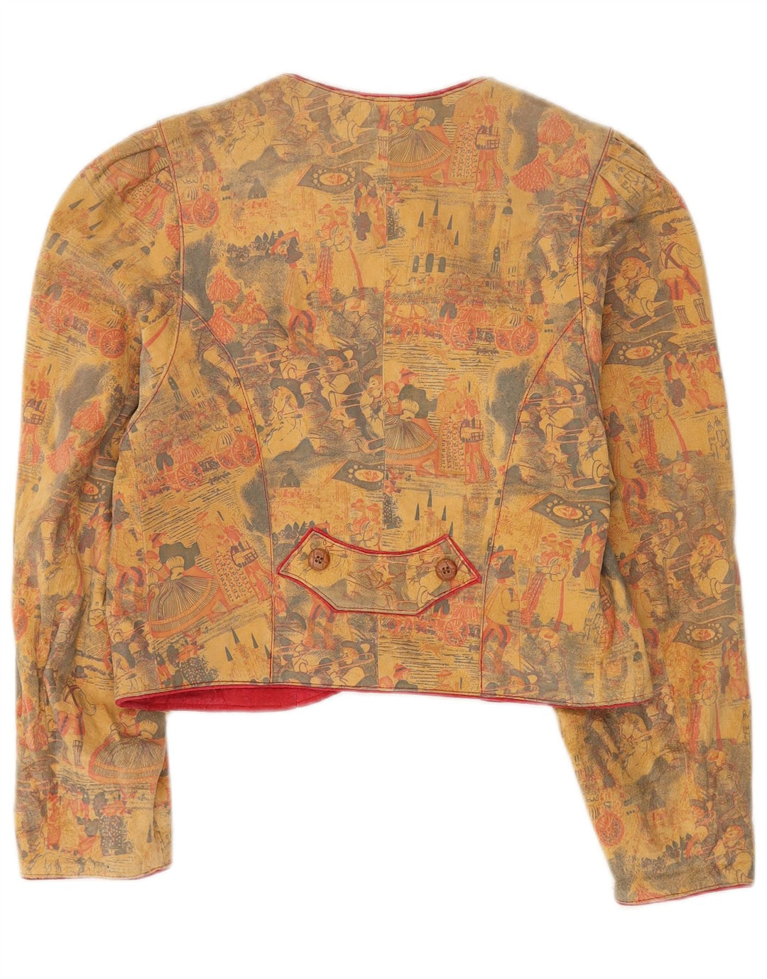 Vintage Damen Trachten 4 Knopf Blazer Jacke EU 36 Small Beige Leder