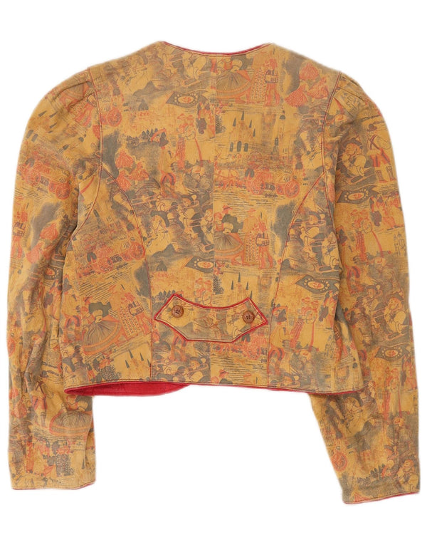 Vintage Damen Trachten 4 Knopf Blazer Jacke EU 36 Small Beige Leder