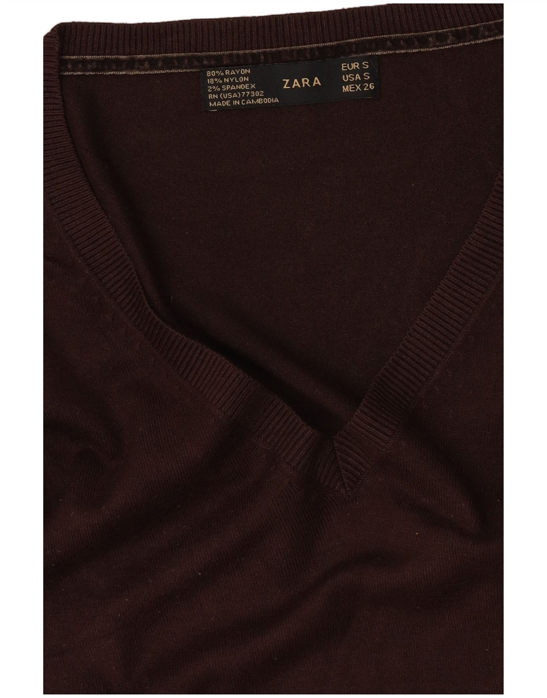Zara Damen-Pullover mit V-Ausschnitt, UK 10, Größe S, braun, Viskose