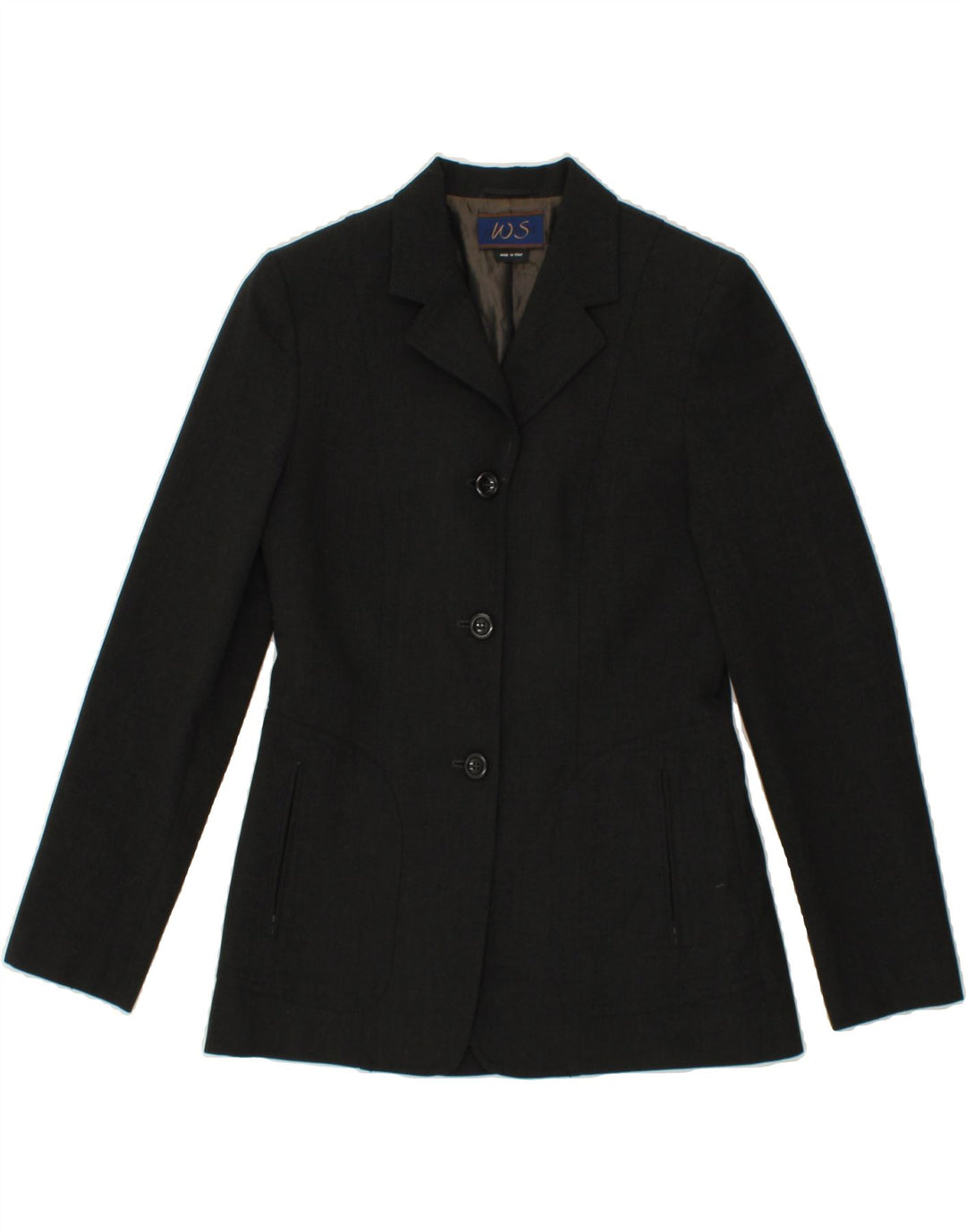 VINTAGE Womens 3 Button Blazer Jacket UK 10 Small Black Polyester Vintage Vintage and Second-Hand Vintage from Messina Hembry 