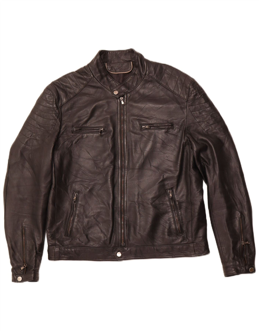 VINTAGE Herren Leder Racer Jacke IT 54 2XL Schwarzes Leder