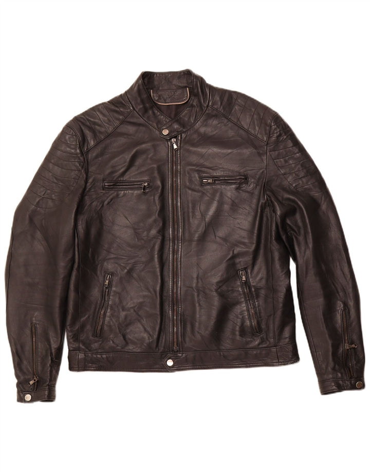 VINTAGE Herren Leder Racer Jacke IT 54 2XL Schwarzes Leder