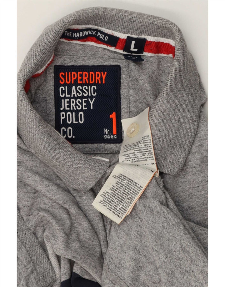 Superdry Herren-Poloshirt, große grau gestreifte Baumwolle