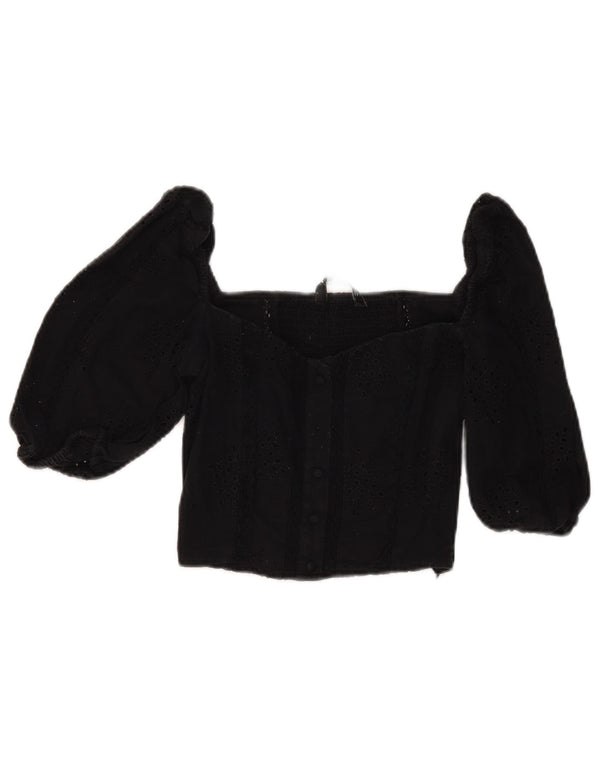 Zara Damen 3/4-Ärmel Crop Off Shoulder Top UK 6 XS Schwarz