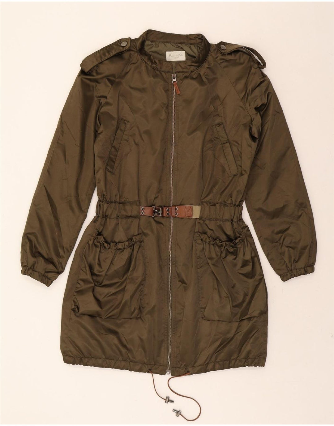 MASSIMO DUTTI Womens Military Raincoat UK 14 Medium Khaki Nylon Vintage Massimo Dutti and Second-Hand Massimo Dutti from Messina Hembry 