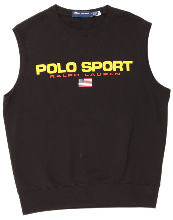 Ralph Lauren Mens Graphic Sleeveless Sweatshirt Jumper Medium Black Cotton
