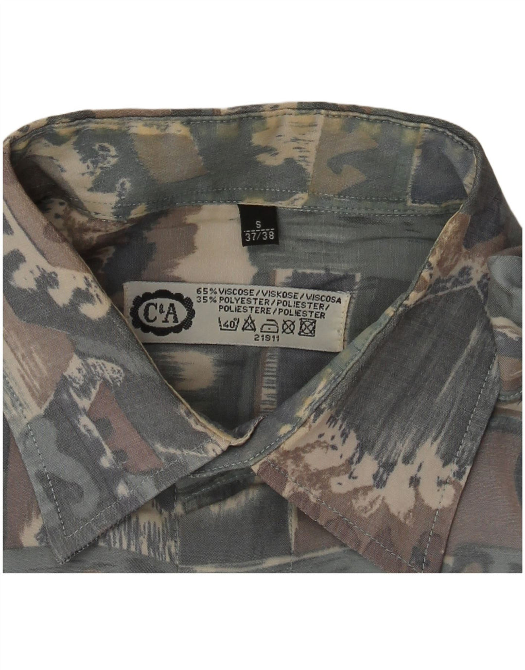 C & A Herren-Hemd mit abstraktem Muster, Größe 37/38, klein, mehrfarbige Viskose